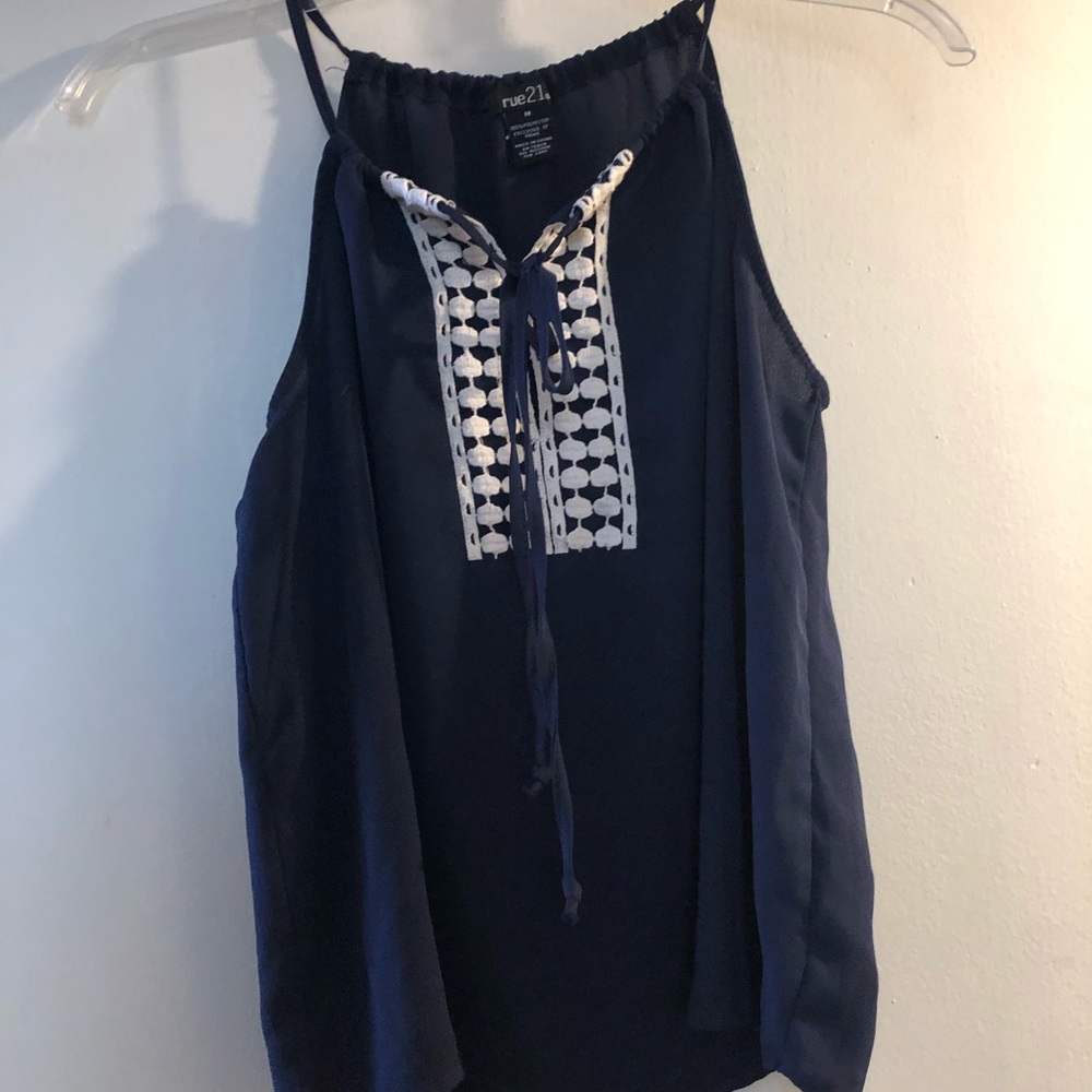 Navy blue blouse with tie